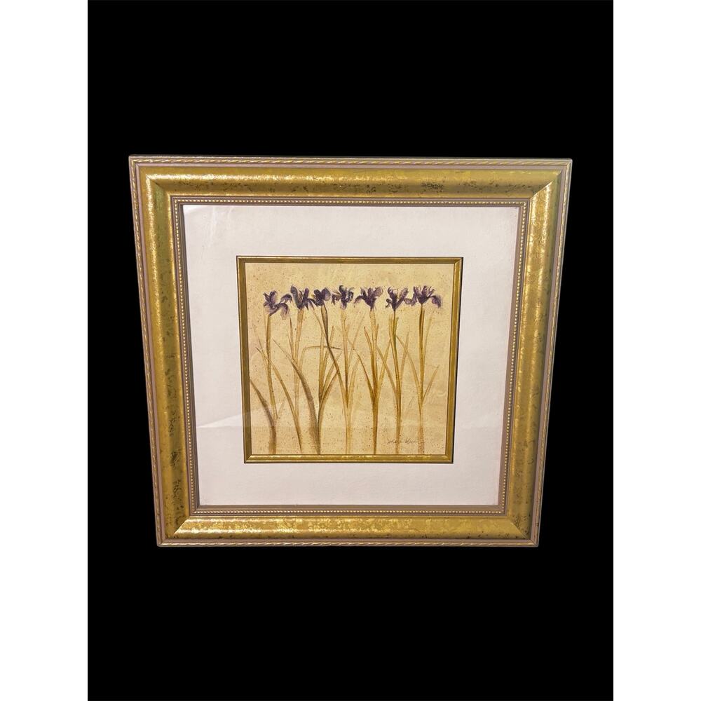 Stems of Iris by Cheri Blum Purple Flowers Botanical Vintage Framed Art Print